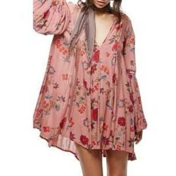 Free People Floral Crochet Inset Tunic Dress”SZ SP - Picture 1 of 14